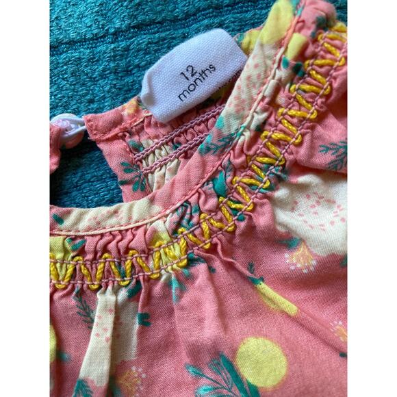 EGG Two Piece Baby Set ~ Pink Flowers & Lemons Print Bloomers & Top Sz 12 mo - Picture 2 of 7